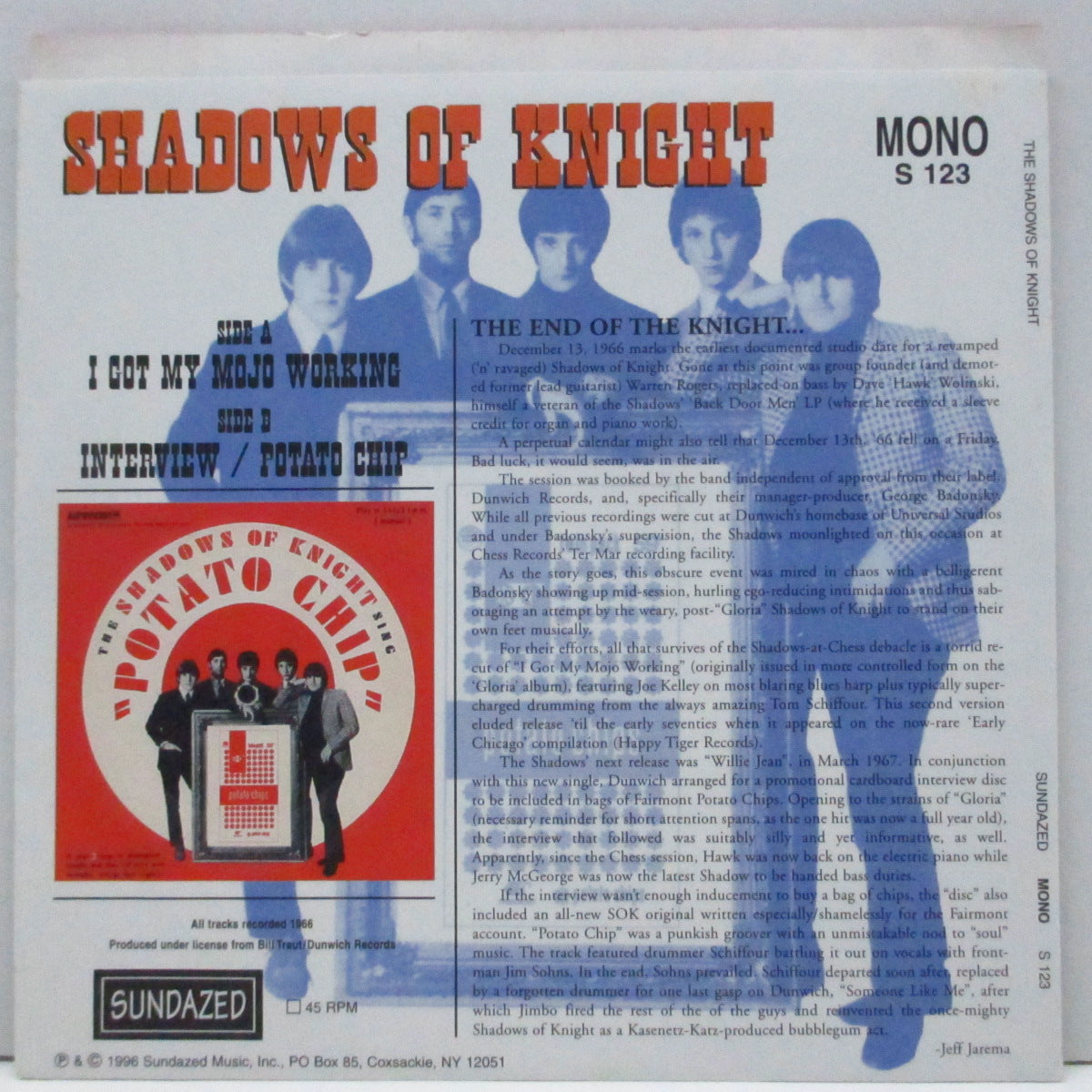 SHADOWS OF KNIGHT (シャドウズ・オブ・ナイト)  - I Got My Mojo Working (US 限定再発ブルーヴァイナル Mono 7"+PS)