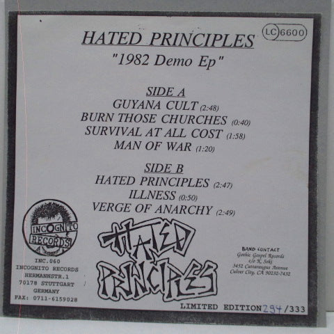 HATED PRINCIPLES - 1982 Demo EP (German 333 Ltd.Marble Vinyl 7")