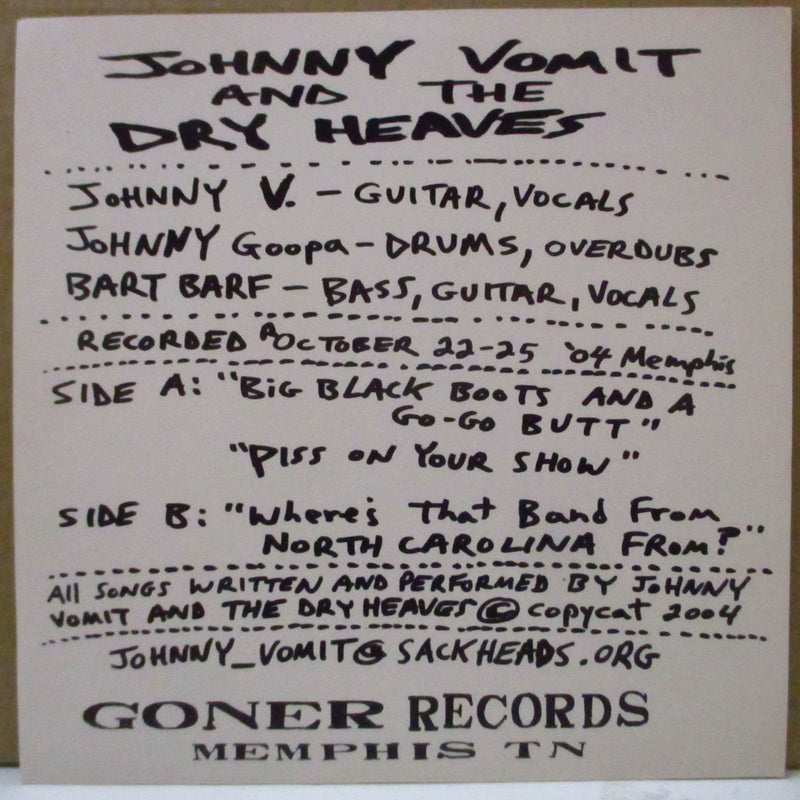 JOHNNY VOMIT & THE DRY HEAVES (ジョニー・ヴォミット&ザ・ドライ・ヒーヴス)  - Thanks For The Ride! (US Orig.7")