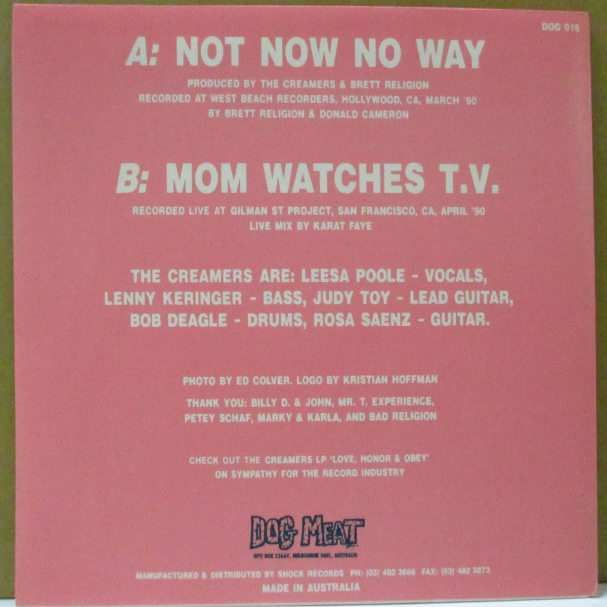 CREAMERS, THE (ザ・クリーマーズ)  - Not Now No Way (OZ Orig.7")