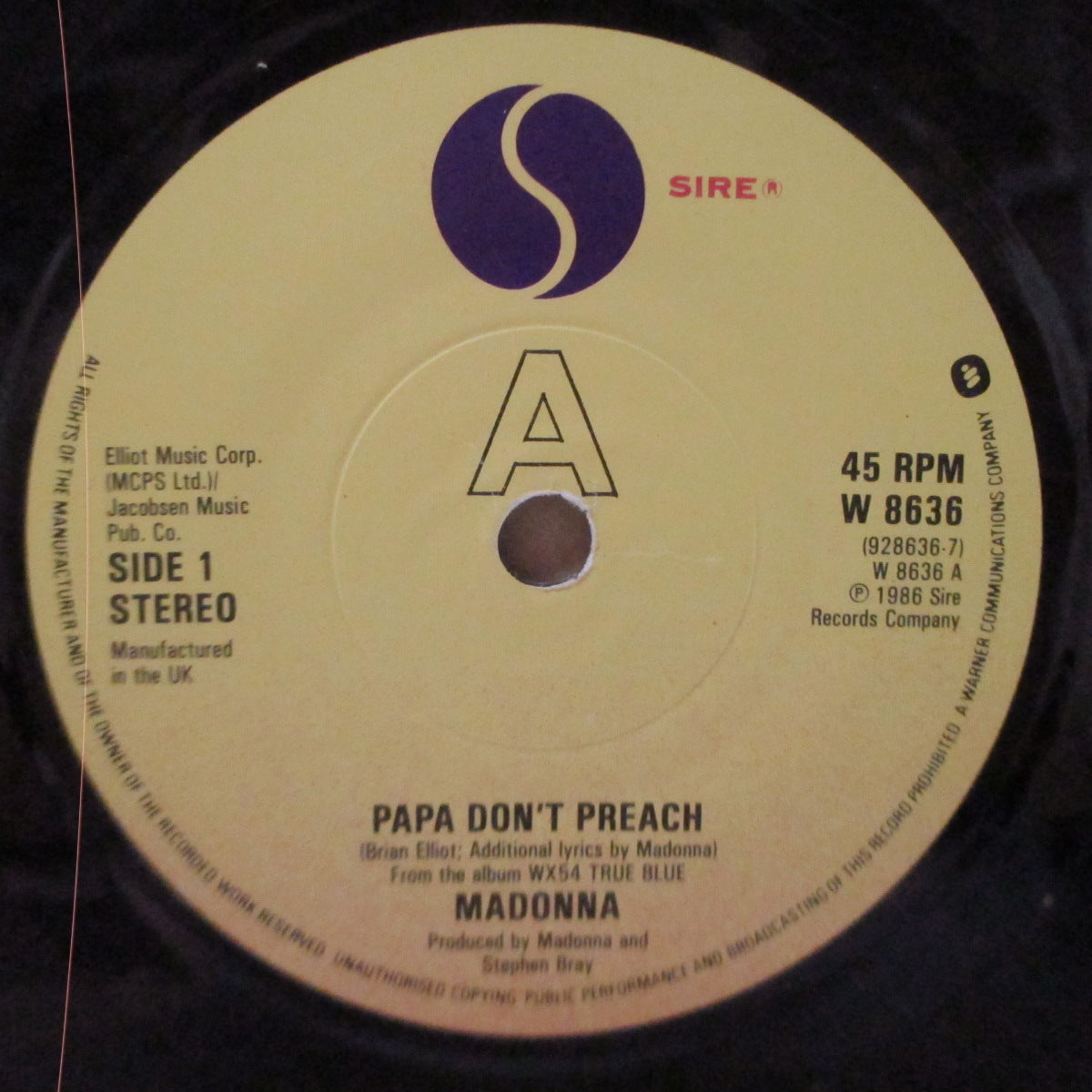 MADONNA - Papa Don't Preach (UK Orig.Paper Lbl.7"+Glossy PS)