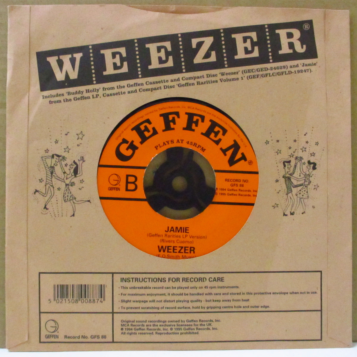 WEEZER (ウィーザー)  - Buddy Holly (UK オリジナル・ラージホールセンター 7"+ざら紙ダイカットジャケ)