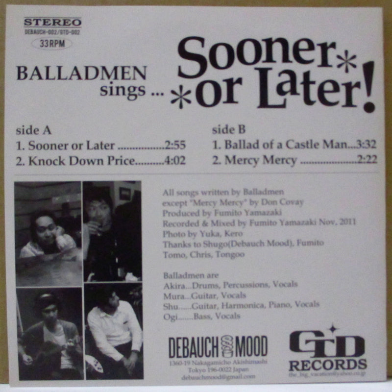 BALLADMEN (バラッドメン)  - Sooner Or Later! +3 (Japan オリジナル 7"+インサート/廃盤 New)