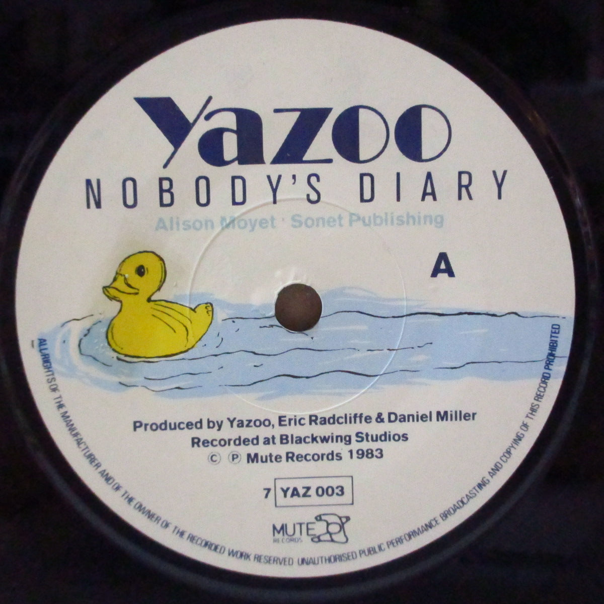 YAZOO (ヤズー)  - Nobody's Diary (UK オリジナル 7インチ+光沢固紙ジャケ)