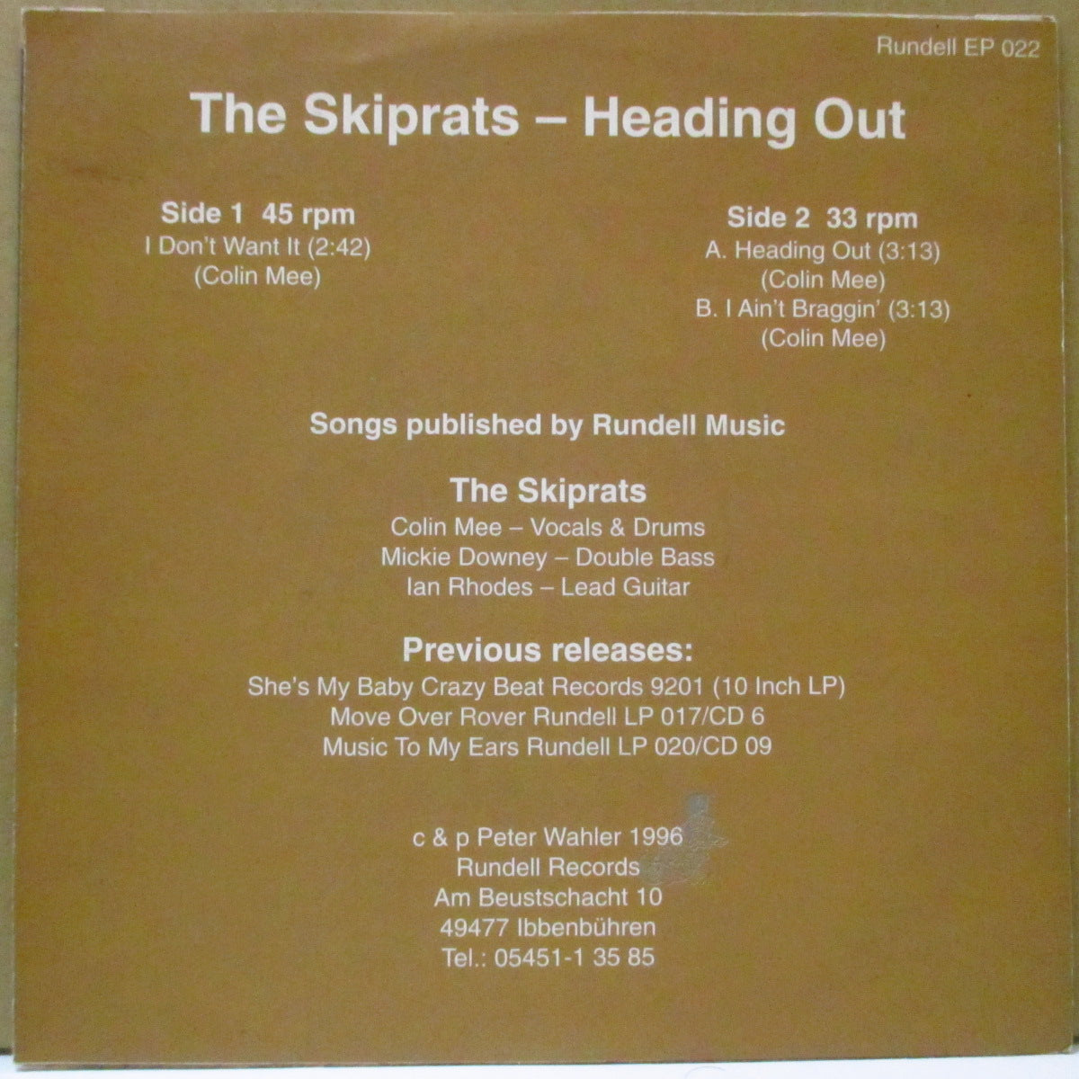 SKIPRATS (スキップラッツ)  - Heading Out +2 (German オリジナル 7")