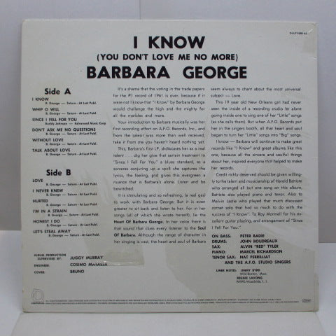 BARBARA GEORGE - I Know (You Don't Love Me No More) (GERMAN '83 Reissue)