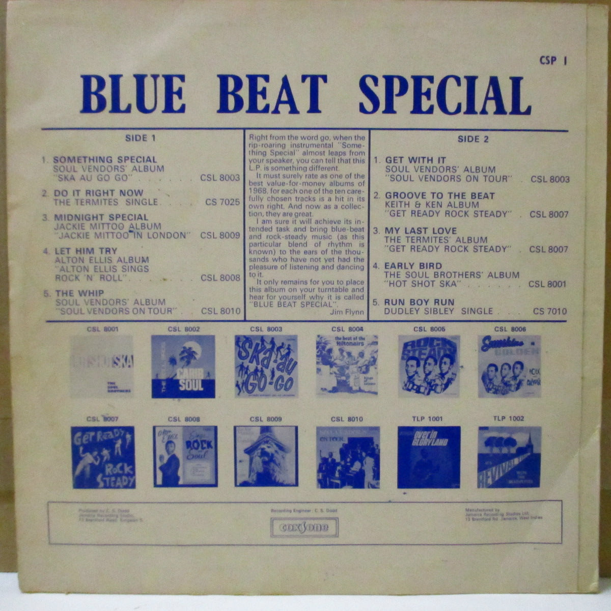 V.A. (60's ジャマイカ・スカ/ロックステディ・コンピ) - Blue Beat Special (UK オリジナル・モノラルLP-Coxsone/表面コーティングジャケ)