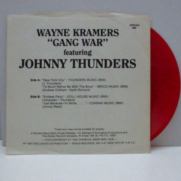 JOHNNY THUNDERS & WAYNE KRAMER (GANG WAR ) (ジョニー・サンダース &ウェイン・クレイマー（ギャング・ウォー）)  - Wayne Kramers "Gang War" Featuring Johnny Thunders (US Unofficial Red Vinyl 7")