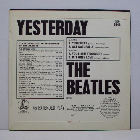 BEATLES (ビートルズ) - Yesterday (UK 80's Reissue MONO EP)