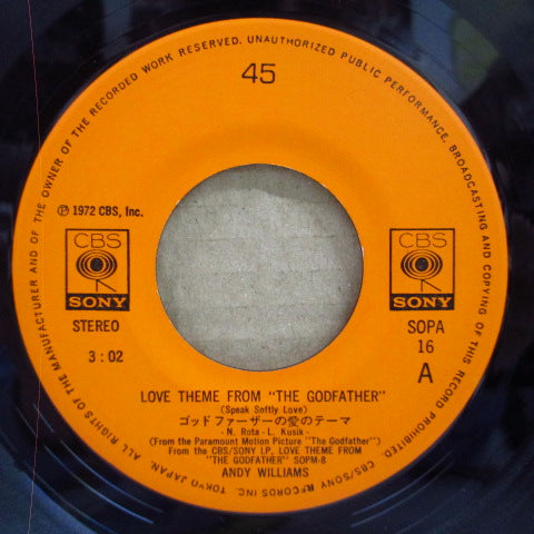 ANDY WILLIAMS-Love Theme From "The Godfather" (Japan Orig.7 ")