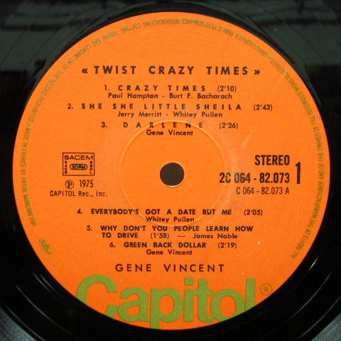 GENE VINCENT (ジーン・ヴィンセント)  - Crazy Times! (France 70's Re Orange Lbl.Stereo LP/CS)