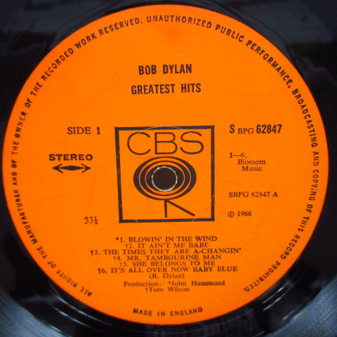 BOB DYLAN (ボブ・ディラン)  - Greatest Hits (UK Orig.Stereo/CS)