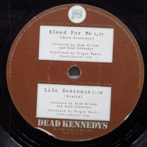 DEAD KENNEDYS (デッド・ケネディーズ) - Bleed For Me (UK Orig.7")