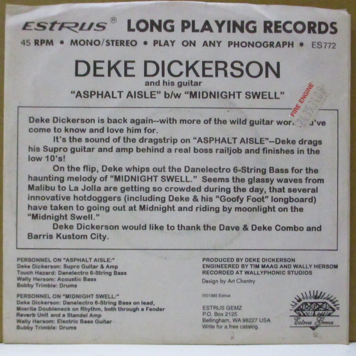 DEKE DICKERSON AND HIS GUITAR (ディーク・ディッカーソン)  - Asphalt Aisle (US Orig.7")