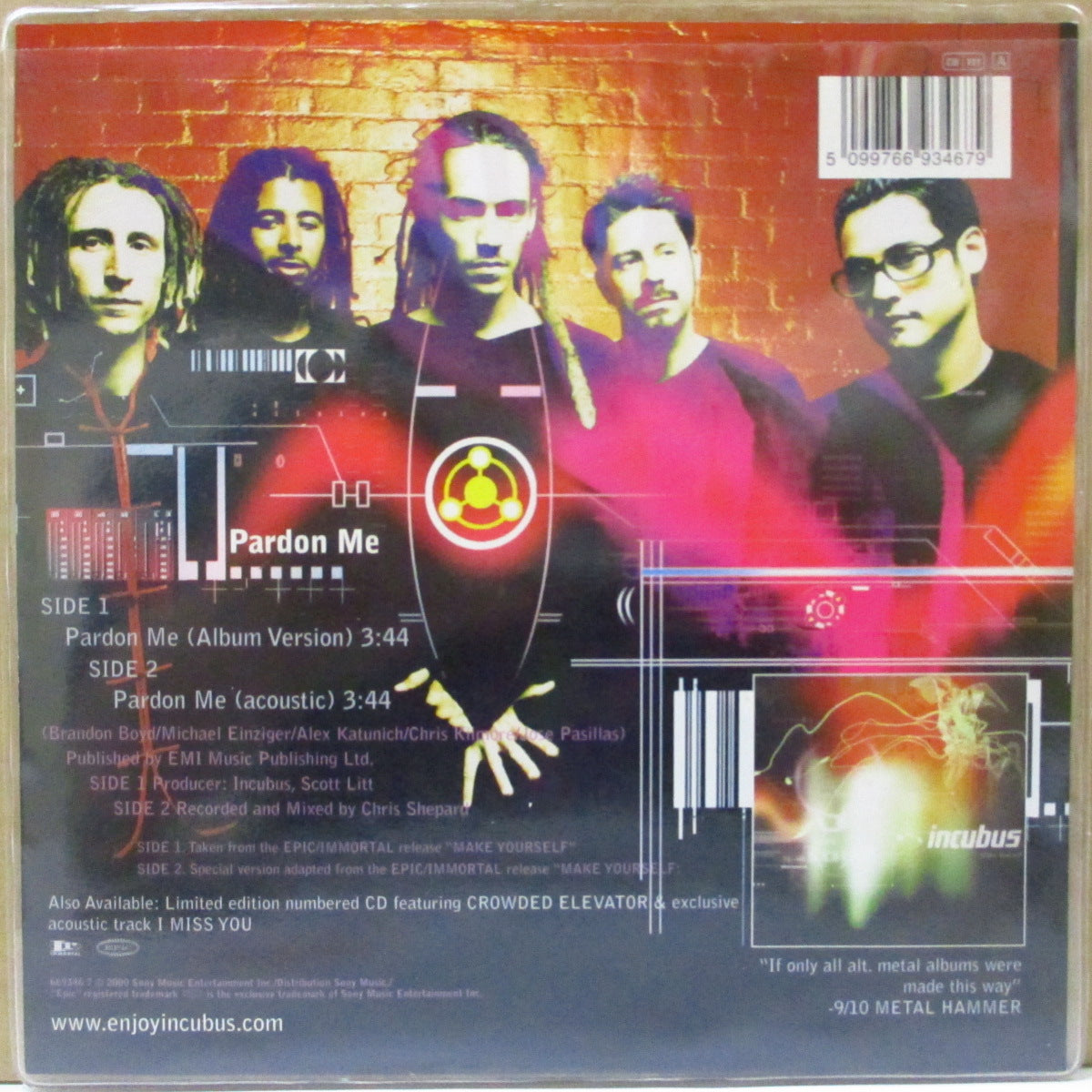 INCUBUS (インキュバス)  - Pardon Me (EU Limited Red Vinyl 7"+Stickered PVC/Numbered PS)