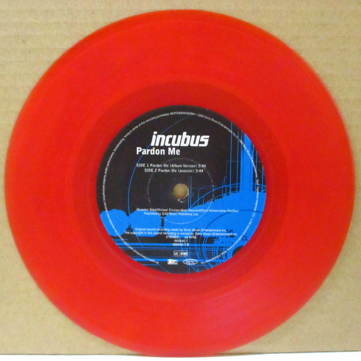 INCUBUS (インキュバス)  - Pardon Me (EU Limited Red Vinyl 7"+Stickered PVC/Numbered PS)