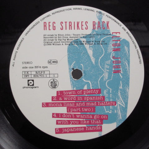 ELTON JOHN (エルトン・ジョン)  - Reg Strikes Back (UK Orig.LP/Stickered GS)