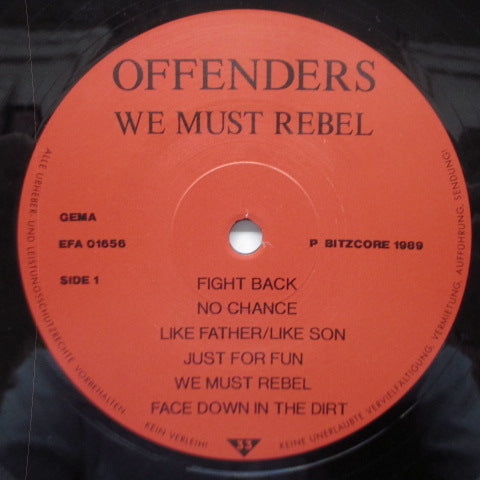 OFFENDERS (オフェンダーズ) - We Must Rebel (German '89 Reissue LP+Inner)