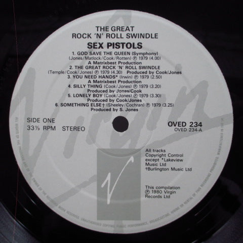 SEX PISTOLS (セックス・ピストルズ) - The Great Rock'n'Roll Swindle (UK 80's Re Grey Label LP/OVED 234)