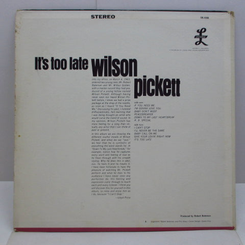 WILSON PICKETT (ウィルソン・ピケット)  - It's Too Late (US Orig.Stereo LP)