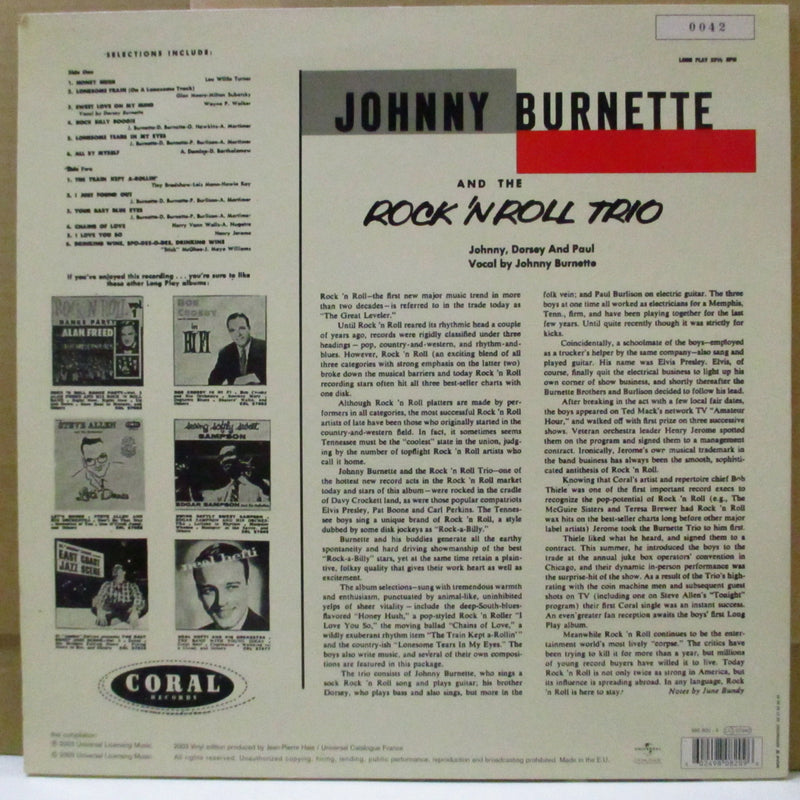 JOHNNY BURNETTE & THE R&R TRIO (ジョニー・バーネット・ロックンロール・トリオ)  - Johnny Burnette & The Rock'n'Roll Trio (EU '03 Ltd.Reissue LP)