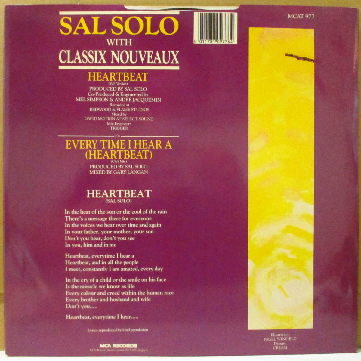 SAL SOLO with CLASSIX NOUVEAUX (サル・ソロ with クラシックス・ヌーヴォー」。)  - Heartbeat (UK Orig.12")