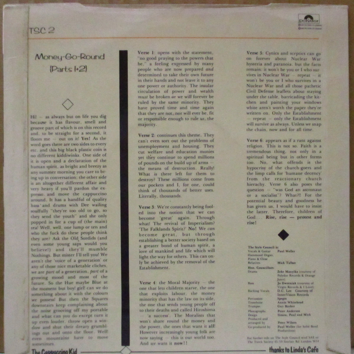 STYLE COUNCIL, THE (ザ・スタイル・カウンシル)  - Money-Go-Round - Parts 1+2 (UK オリジナル「銀プラスチックラベ、小穴フラットセンター」 7インチ+両面コーティング折り返しジャケ)