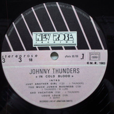 JOHNNY THUNDERS (ジョニー・サンダース)- In Cold Blood (France '83 Re 2xBlack Vinyl LP)