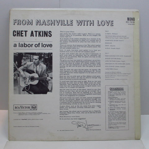 CHET ATKINS (チェット・アトキンス) - From Nashville With Love (UK 60's Re Mono LP/CS)