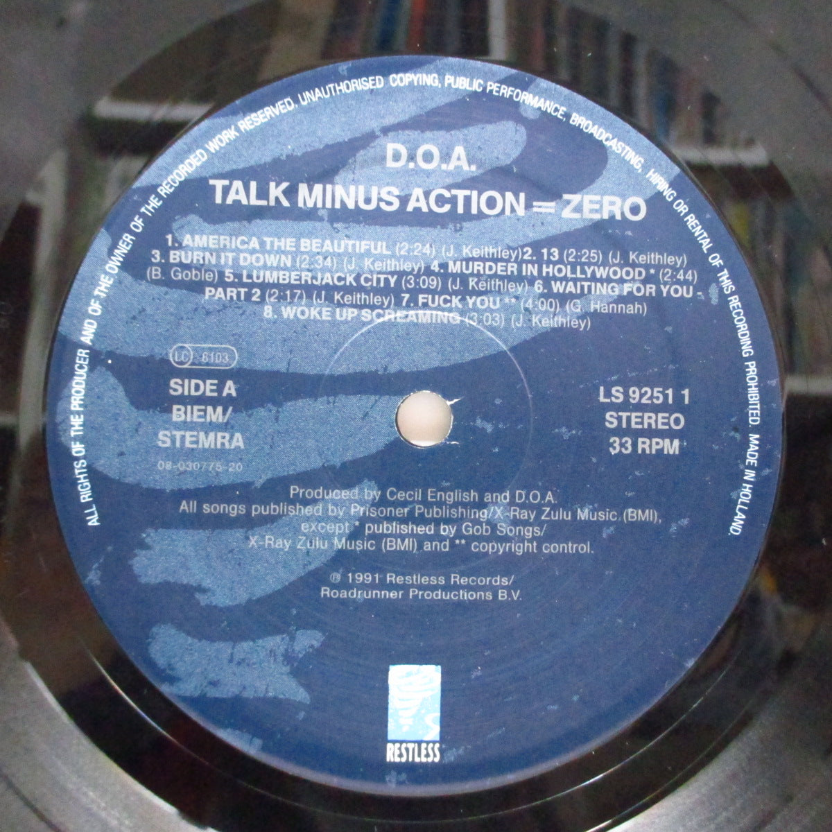 D.O.A. - Talk Minus Action Equals Zero (Dutch Orig.LP)