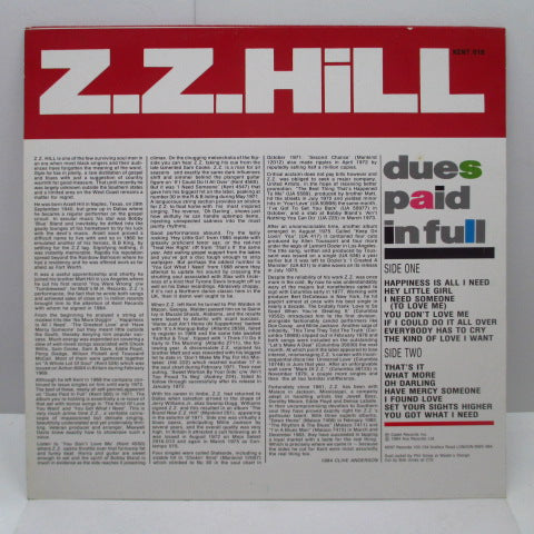 Z.Z. HILL (Z.Z.ヒル)  - Dues Paid In Full (UK '84 Reissue Stereo LP/Kent-018)