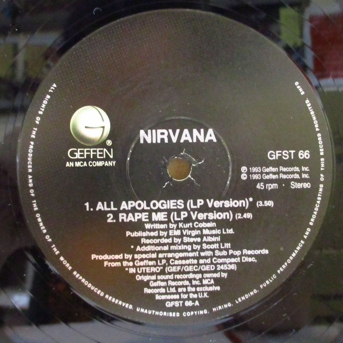 NIRVANA (ニルヴァーナ)  - All Apologies +2 (UK オリジナル 12"+2xフリー・アートプリント)