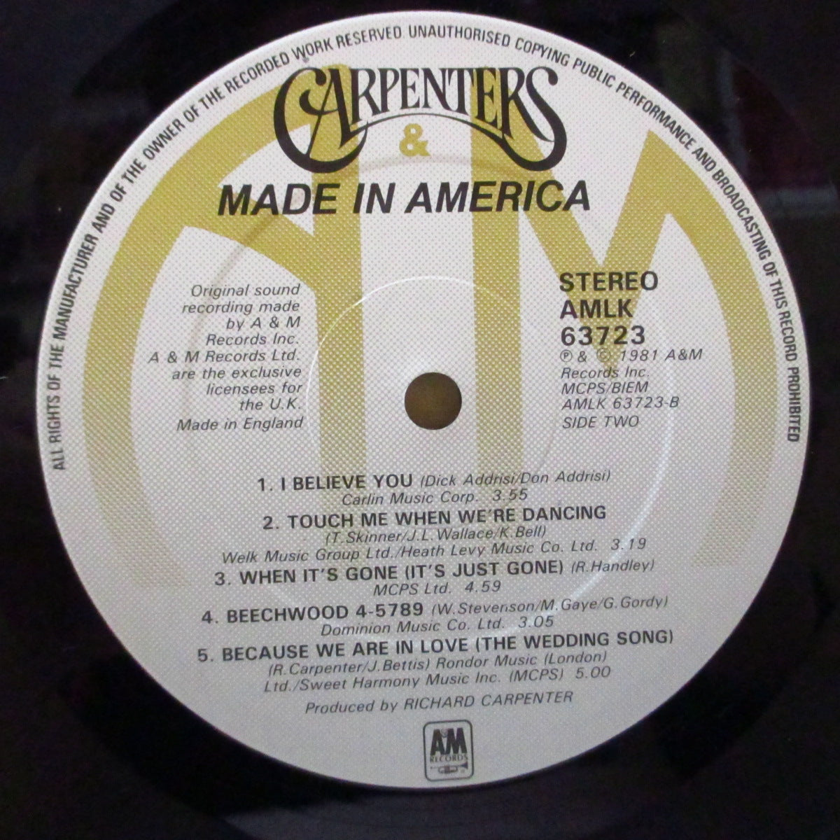 CARPENTERS (カーペンターズ)  - Made In America (UK オリジナル LP+マット固紙インナー)