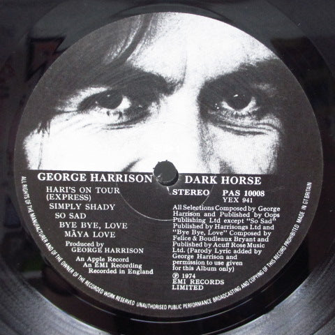 GEORGE HARRISON (ジョージ・ハリスン)  - Dark Horse (UK 2nd Press B&W Picture Lbl.LP+Inner & Insert完品)