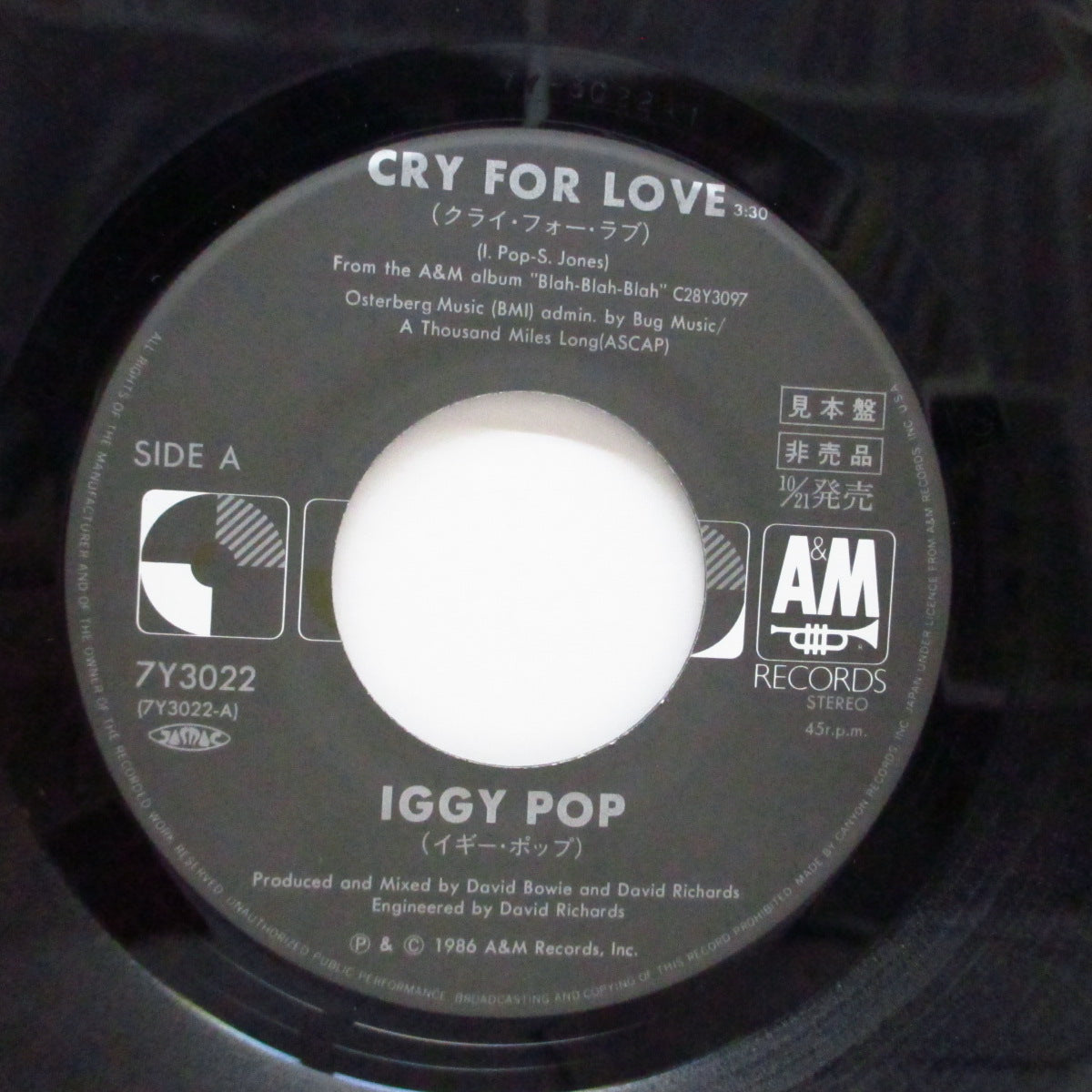 IGGY POP (イギー・ポップ)  - Cry For Love (Japan Promo 7")