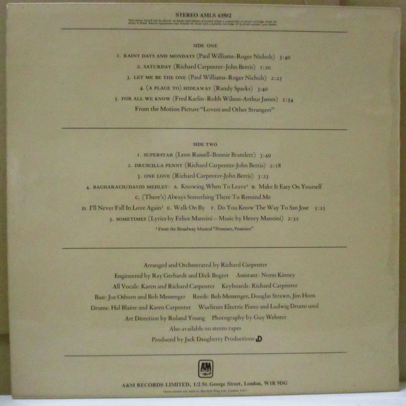 CARPENTERS (カーペンターズ)  - S.T. (UK オリジナル LP+カタログインナー/コーティングジャケ)