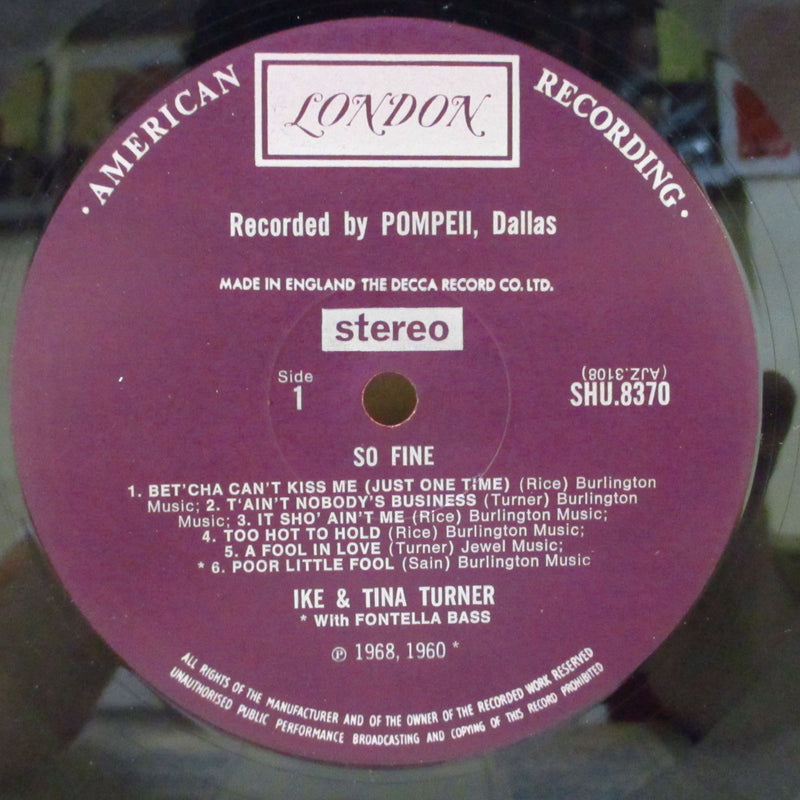 IKE & TINA TURNER (アイク＆ティナ・ターナー)  - So Fine (UK '69 Orig.オリジナル「紫ラベ」12曲入りステレオ LP/表面コーティングジャケ)
