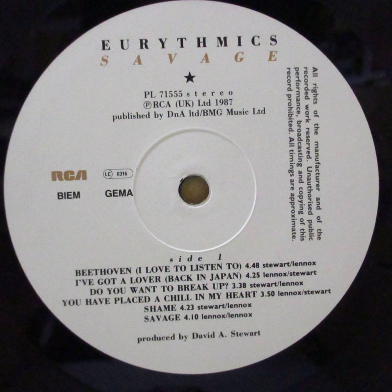 EURYTHMICS (ユーリズミックス)  - Savage (UK/EU オリジナル LP+光沢ソフト紙インナー/ポスター欠)