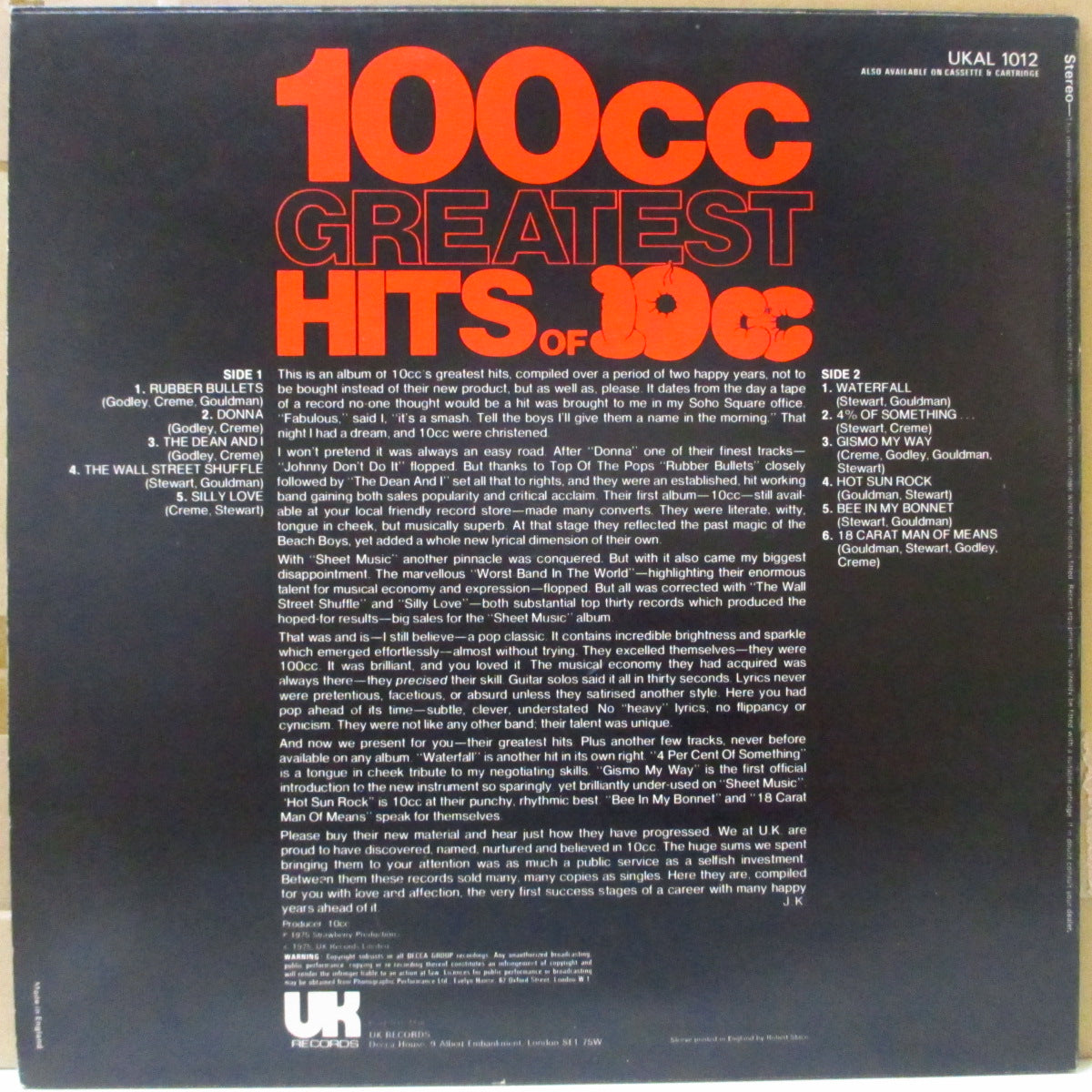 10 CC (テン・シーシー) - Greatest Hits Of 10cc (UK オリジナル・ブルーロゴ・ブルーラベ LP/マットジャ