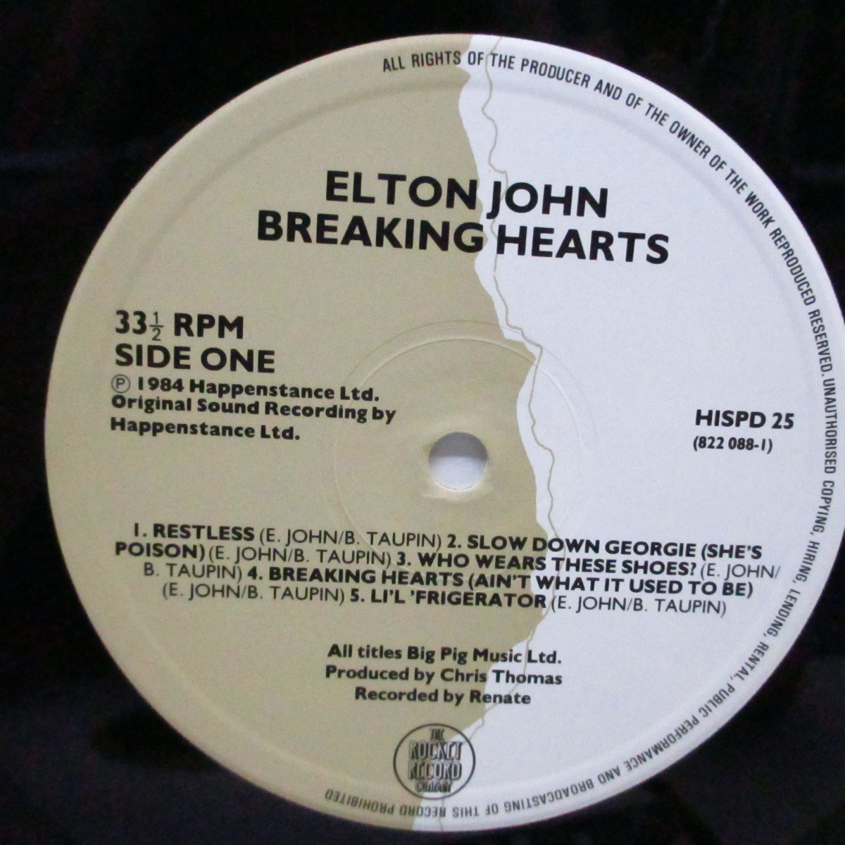 ELTON JOHN (エルトン・ジョン) - Breaking Hearts (UK オリジナル LP+インナー)