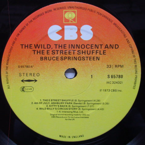 BRUCE SPRINGSTEEN (ブルース・スプリングスティーン) - The Wild, The Innocent & The E Street Shuffle (UK 70's 再発 LP/ S 65780)
