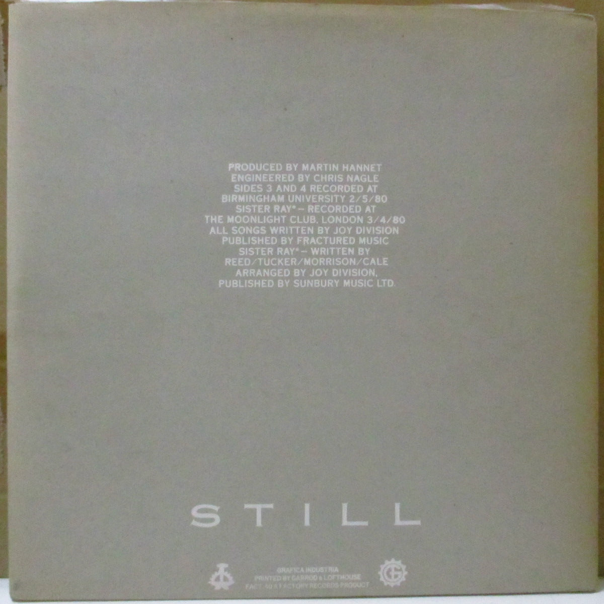 JOY DIVISION (ジョイ・ディヴィジョン) - Still (UK オリジナル 2xLP+インナー/グレー・エンボス見開きジャケ)