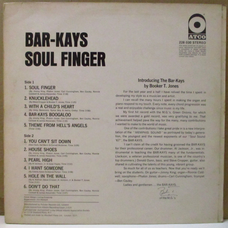BAR-KAYS (バーケイズ)  - Soul Finger (UK Orig.Stereo LP/CS)