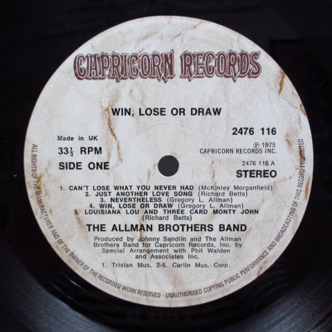 ALLMAN BROTHERS BAND (オールマン・ブラザーズ・バンド)  - Win, Lose Or Draw (UK Orig.LP/GS)