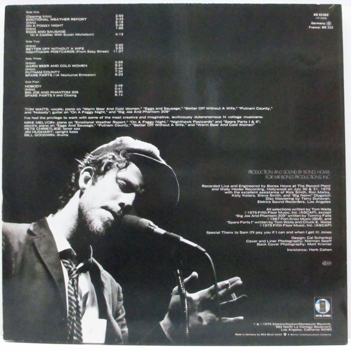 TOM WAITS (トム・ウェイツ)  - Nighthawks At The Diner (EU 80's 再発 2xLP/バーコード無し光沢見開ジャケ)