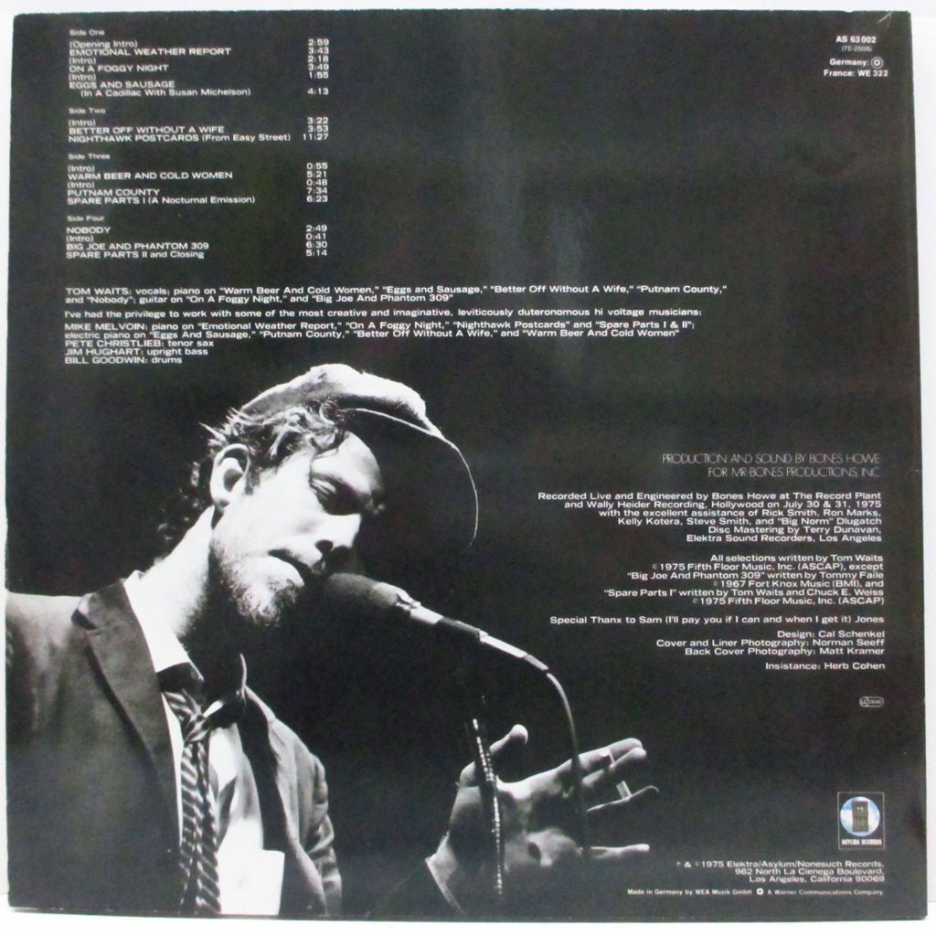 TOM WAITS (トム・ウェイツ) - Nighthawks At The Diner (EU 80's 再発  2xLP/バーコード無し光沢見開ジャケ)