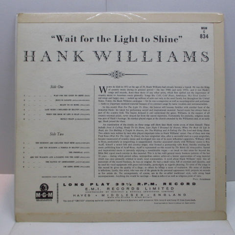HANK WILLIAMS - Wait For The Light To Shine (UK Orig.Mono LP/CFS)