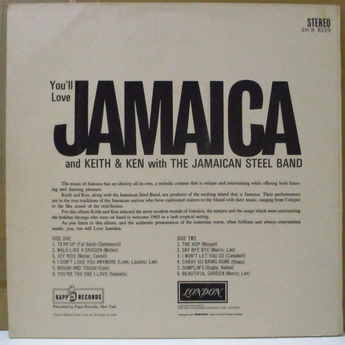 KEITH & KEN With THE JAMAICAN STEEL BAND  (キース・アンド・ケン・ウィズ・ザ・ジャマイカン・スティール・バンド) - You'll Love Jamaica (UK オリジナル・ステレオ  LP/表面コーティングジャケ)