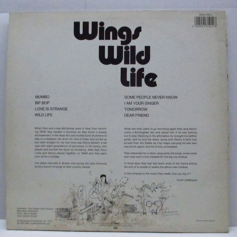 PAUL McCARTNEY & WINGS (ポール・マッカートニー & ウィングス )  - Wild Life (UK '84 Fame 再発「黒・銀ラベ」LP/バーコードジャケ)