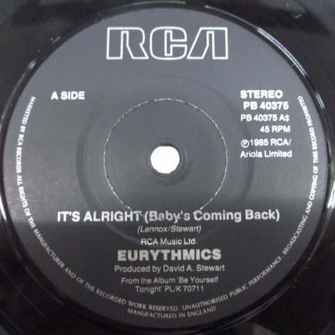 EURYTHMICS (ユーリズミックス)  - It's Alright - Baby's Coming Back (UK オリジナル 7")